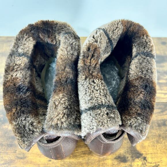 Ugg Womens 12 Leather Lynnea Wood Fleece Lined Ankle Boots Booties Fall Winter - Picture 9 of 14